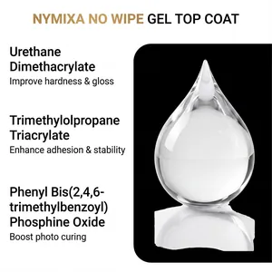 Επαγγελματικές λεπτομέρειες συστατικών Nymixa no wipe gel top coat με καθαρή υφή