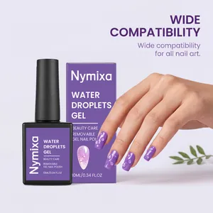 Nymixa 3D water droplets gel for transparent nail art with realistic raindrop effect.