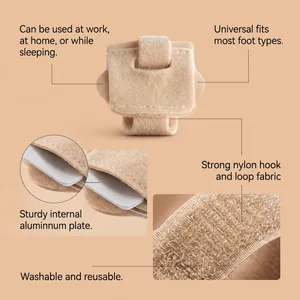 Detailed view of hallux valgus toe corrector with sturdy aluminum plate and nylon strap.