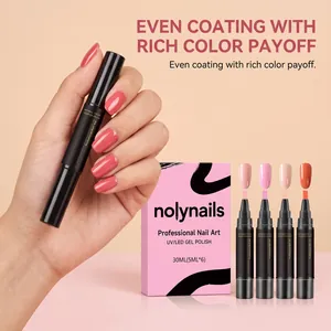 Macro view of professional pink gel nail polish pen set with vibrant color and rich payoff.