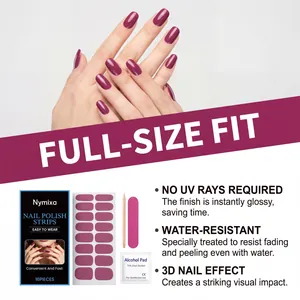 Detaillierte Ansicht des Nymixa Mauve Soft Gel Nagelaufkleber-Sets mit Maniküre-Zubehör