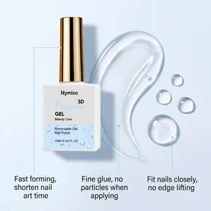Primer plano del frasco de gel Nymixa 3D raindrop y su textura clara y suave.