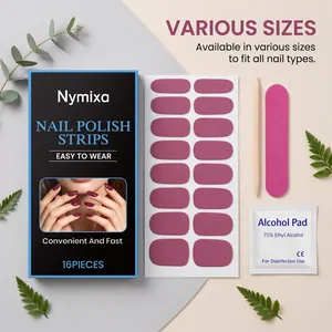 Nymixa Nagellackstreifen-Set in Magenta mit Alkoholtupfer und Nagelmaniküre-Zubehör.