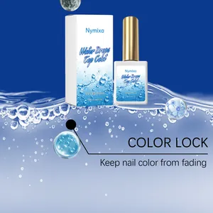 Vista detallada del frasco de gel Nymixa Water Drops Top Coat con sellado de color