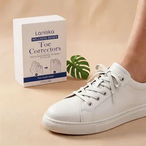 Laniska toe corrector packaging with white sneakers for comfortable daily wear and foot health
