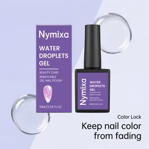 Nymixa water droplets gel nail polish packaging detail showing color lock feature