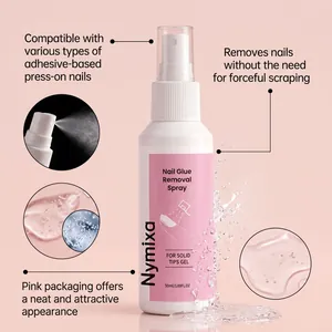 Vue détaillée du spray dissolvant pour colle à ongles Nymixa montrant la texture