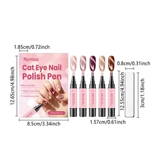 Nymixa 5-color cat eye nail polish pen set with detailed dimensions and box