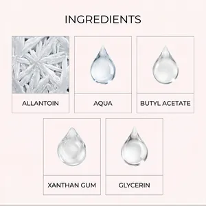 Detailansicht der Inhaltsstoffe für Nagelkleberentferner mit Allantoin, Aqua und Glycerin