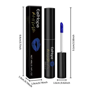 Detailansicht von EELHOPE Blue Peel-off Lip Stain mit Produkt- und Verpackungsabmessungen
