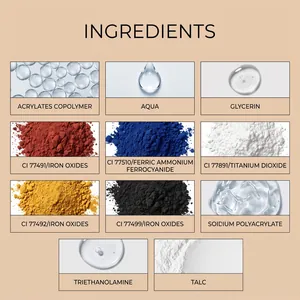 Detaillierte Inhaltsstoffliste des Nymixa Nagellackstifts mit Eisenoxiden und Talk.