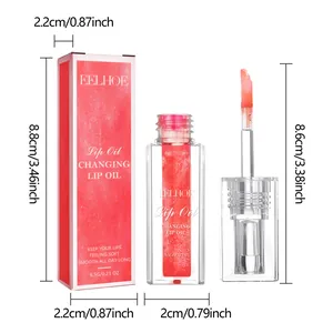 Abmessungen von EELHOE farbwechselndem Lippenöl mit Verpackung und Applikator.