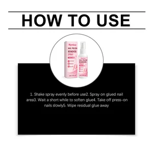 Detaillierte englische Anleitung für Nymixa Nagellackentferner-Spray für Kunstnägel.