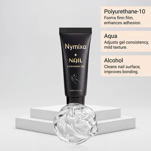 Vista detallada del gel de extensión de uñas Nymixa con sus ingredientes