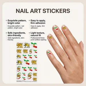 Detailed view of Iranian themed nail art stickers on sheet and professionally applied to nails