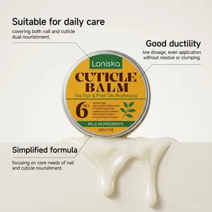 Detailed view of Laniska Cuticle Balm showing its smooth texture and 6-in-1 nail care benefits