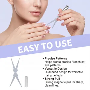 Detail of dual-head French cat eye magnet tool for DIY nail art designs