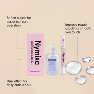Nymixa nail cuticle care kit including remover cream and oil pen with benefits text