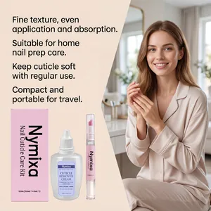 Nymixa nail cuticle care kit including remover cream and pusher pen for home use.