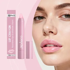 Detail view of Zephoco light pink velvet lip crayon with model application effect