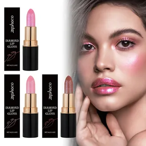 Detail of ZEPHOCO diamond glitter lipsticks with shimmering makeup effect on model
