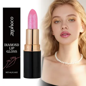 Detailed view of ZEPHOCO pink purple glitter lipstick with shimmering model makeup look