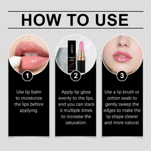Three-step tutorial for applying ZEPHOCO glitter diamond lip gloss for a shiny finish.