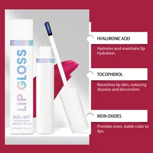 Details van de peel-off lipgloss met hyaluronzuur en tocoferol voor pruimkleurige hydratatie
