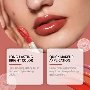 Nahaufnahme von glänzendem rosa Lipgloss-Auftrag mit einem weichen Applikator-Stab