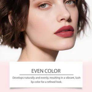 Close-up van levendige dieproze peel-off lip stain op een vrouwelijk model voor lippen