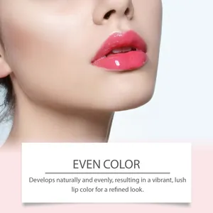 Detail shot of vibrant plum red peel-off lip tint for a natural and even finish.