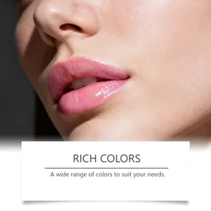 Close-up of glossy nude pink lip gloss on lips for a professional makeup look
