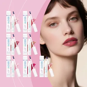 Professioneel overzicht van zeven Zephoco peel-off lipgloss-tinten met model-effect