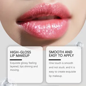 Detailed close-up view of shiny pink diamond glitter lip gloss for smooth high-gloss makeup