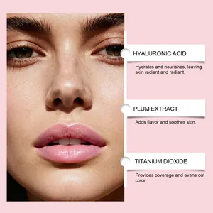 Detail of pale pink velvet lip pencil ingredients for radiant hydrated lips