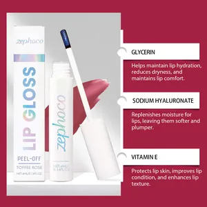 Zephoco peel-off lipgloss in Toffee Rose met glycerine en vitamine E voor hydratatie.