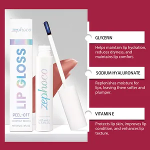 Zephoco Peel-Off Lipgloss Kastanienbraun mit feuchtigkeitsspendendem Vitamin E Schutz