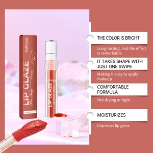 Detailansicht von EelHope orangefarbenem Lipglaze mit weichem Applikator und Werbetext.