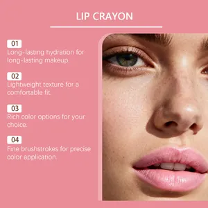 Detail view of a pale pink velvet lip crayon providing long-lasting hydrating makeup