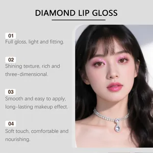 Detailed view of pink purple diamond lip gloss shimmering finish on model face