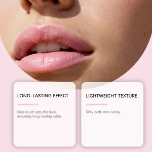 Close-up of light pink velvet lip gloss effect with long-lasting texture details