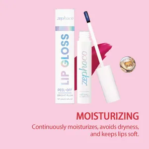 Detail of zephoco peel-off lip gloss in bright plum with moisturizing properties