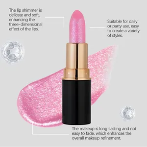 Detailed view of pink glitter lipstick texture and long-lasting shimmer effect