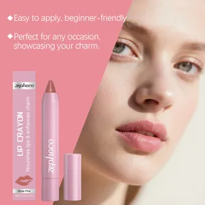 Detail shot of Zephoco Nude Pink Velvet Lip Crayon with a soft matte finish on lips.