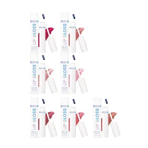 Set van 7 peel-off lipgloss kleuren in witte tubes met bijpassende verpakkingsdozen