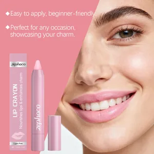 Close-up detail of Zephoco light pink velvet lip crayon with a smooth matte finish