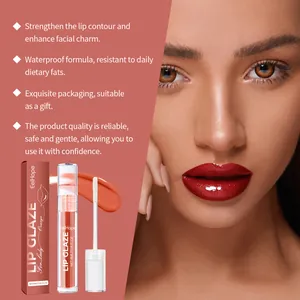 EelHope feuchtigkeitsspendender oranger Lipgloss auf Lippen mit Verpackung präsentiert