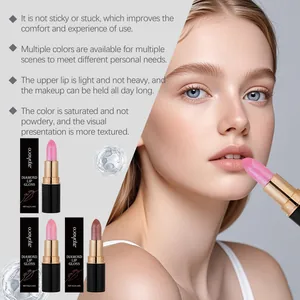 Macro detail of Zephoco shimmering diamond lip gloss with model application view