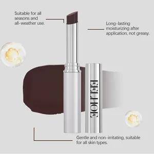 Detailed view of moisturizing honey lipstick in silver tube with dark paste
