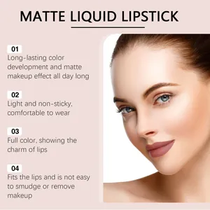 Close-up van professioneel mat vloeibaar lippenstifteffect op de lippen van een model